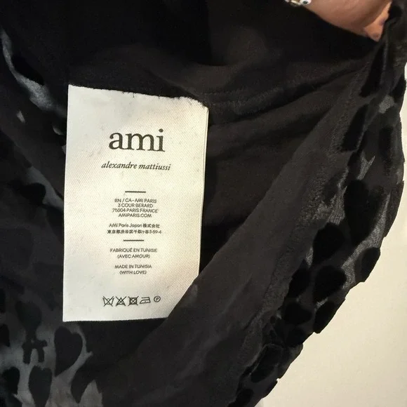 AMI Alexandre Mattiussi Black Heart Motif Button Shirt NEW Silk Blend Size 39 - Picture 3 of 5